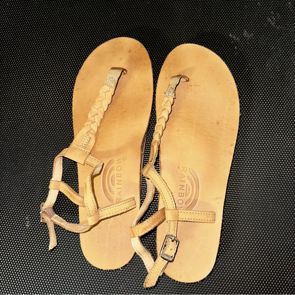 Rainbow Tan Braided Sandals. Women’s size 7.5-8.5.